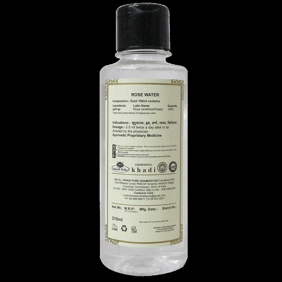 Khadi Pure Herbal Rose Water - Natural Skin Toner