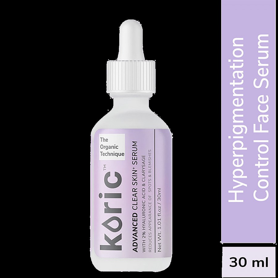 Koric Advanced Clear Skin+ Serum With 2% Hyaluronic Acid & Clary Sage - Reduces Spots & Blemishes