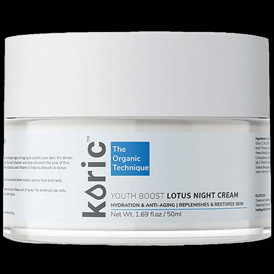 Koric Hydration & Anti-Aging Youth Boost Lotus Night Cream pH: 5 - Replineshes & Restores Skin