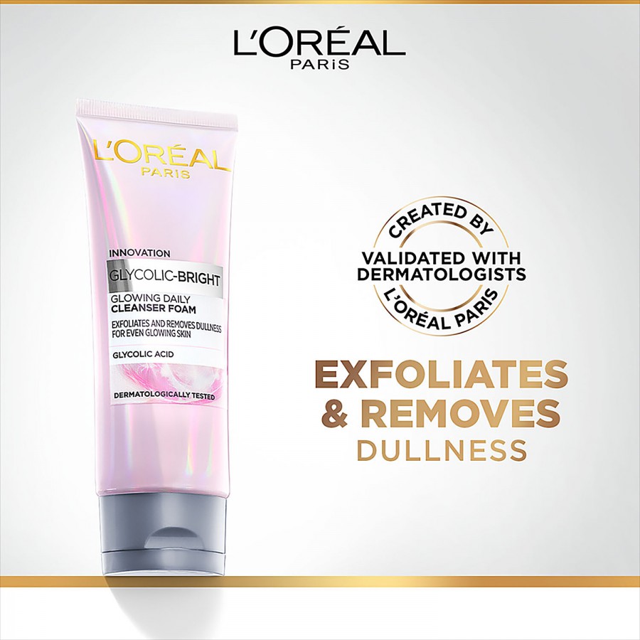 L'Oreal Paris Glycolic-Bright Glowing Daily Foam Cleanser - Exfoliates & Removes Dullness