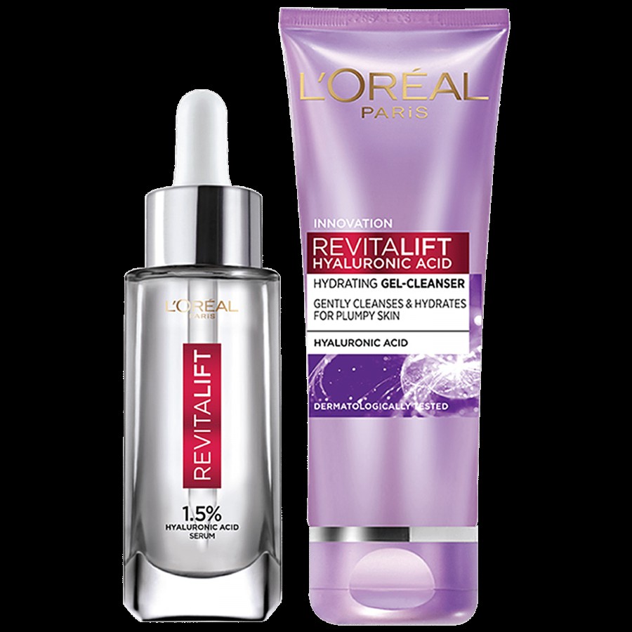 L'Oreal Paris Revitalift Hyaluronic Acid Skincare Combo - Serum + Hydrating Gel Cleanser