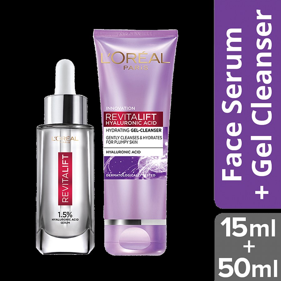 L'Oreal Paris Revitalift Hyaluronic Acid Skincare Combo - Serum + Hydrating Gel Cleanser