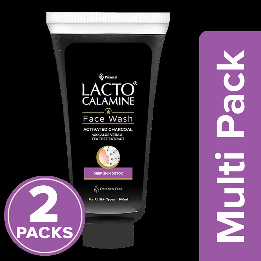 Lacto Calamine Activated Charcoal Face Wash With Aloe Vera & Tea Tree Extract-Remove Impurities