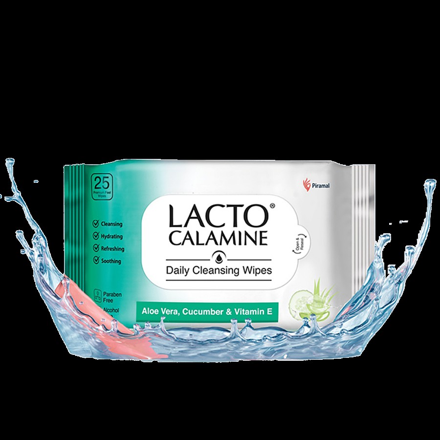 Lacto Calamine Daily Cleansing Face Wipes -  Aloe Vera