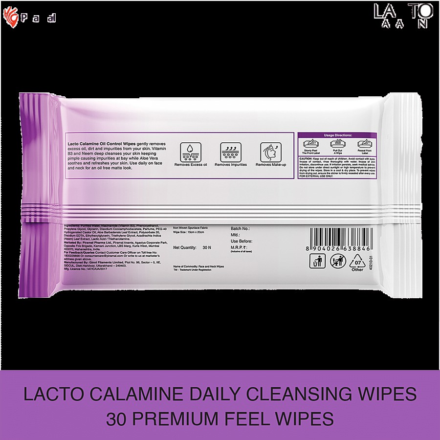 Lacto Calamine Oil-Control Face Wipes - Neem