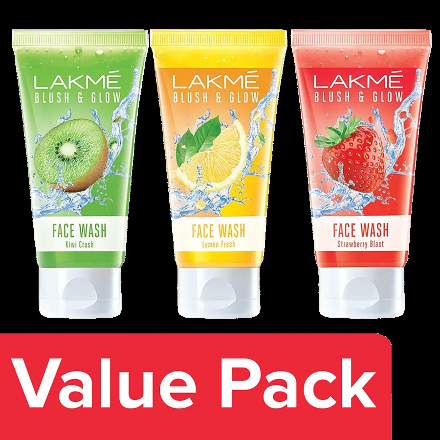 Lakme Face Wash - Strawberry + Face Wash - Lemon Fresh +  Face Wash - Kiwi Crush 100 g