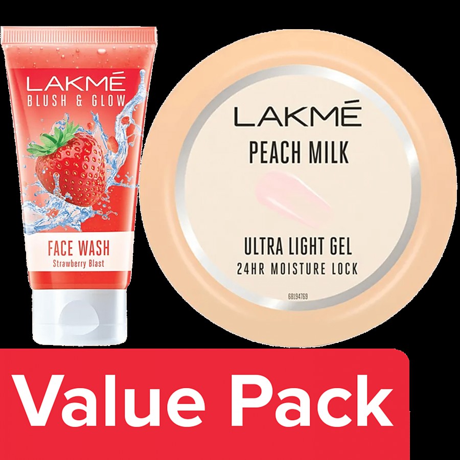 Lakme Lakme Blush & Glow Face Wash - With Vitamin C + Lakme Peach Milk Ultra Light Gel