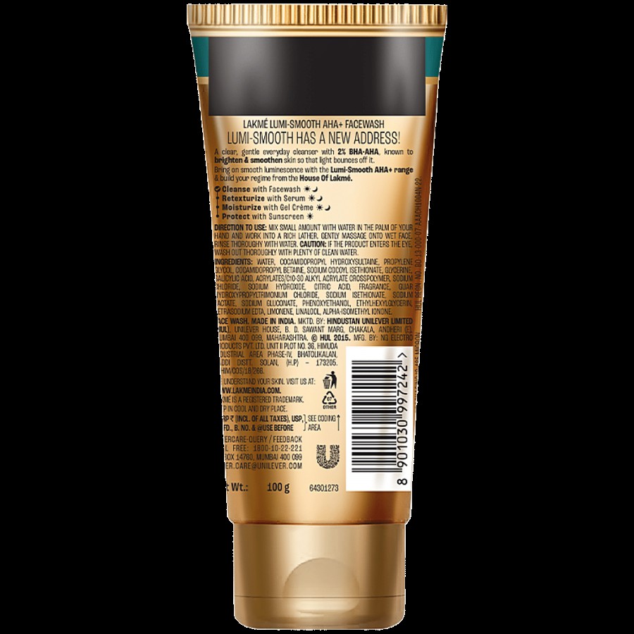 Lakme Lumi-Smooth AHA+ Facewash - 2% BHA-AHA