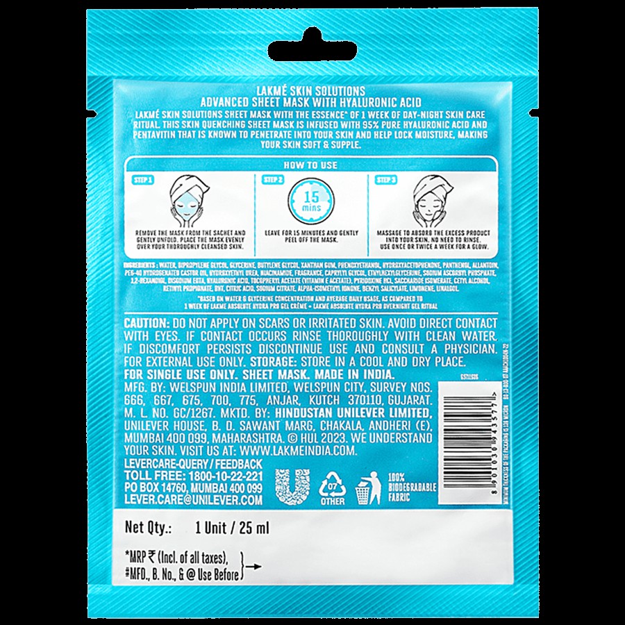 Lakme Skin Solutions Hydrating Sheet Mask With Hyaluronic Acid