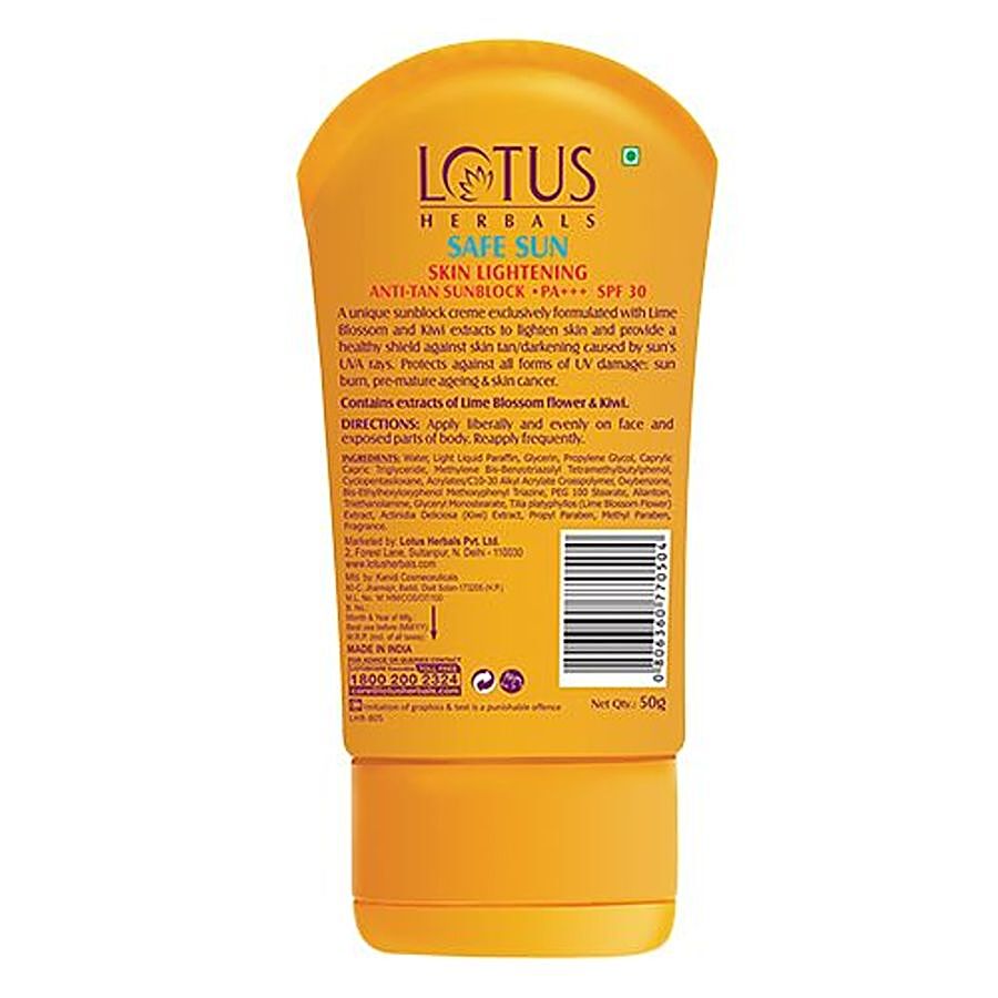 Lotus Herbals Safe Sun Skin Lightening Anti-Tan Sunscreen PA+++ - SPF 30