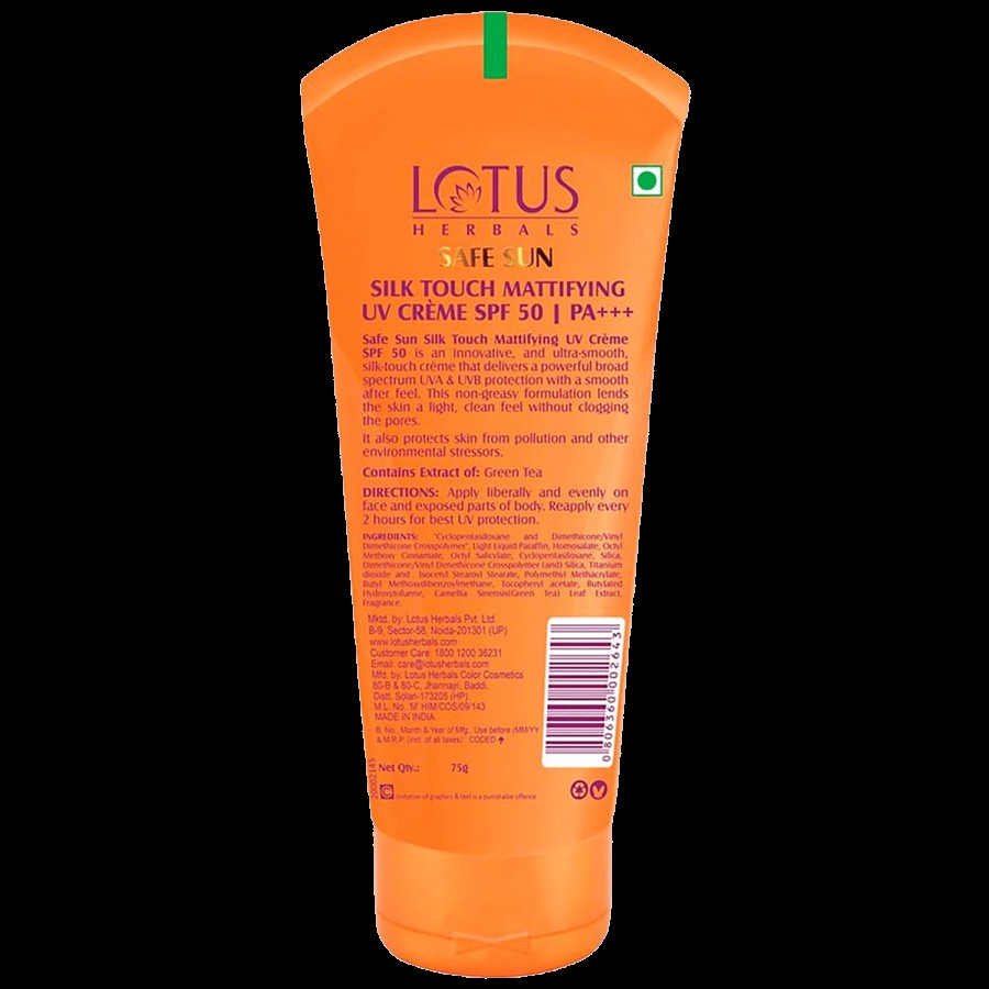 Lotus Herbals Safe Sun Silk Touch Mattifying UV Creme - SPF 50