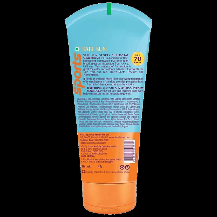 Lotus Herbals Safe Sun Sports Super-Stay Sunscreen - SPF 70