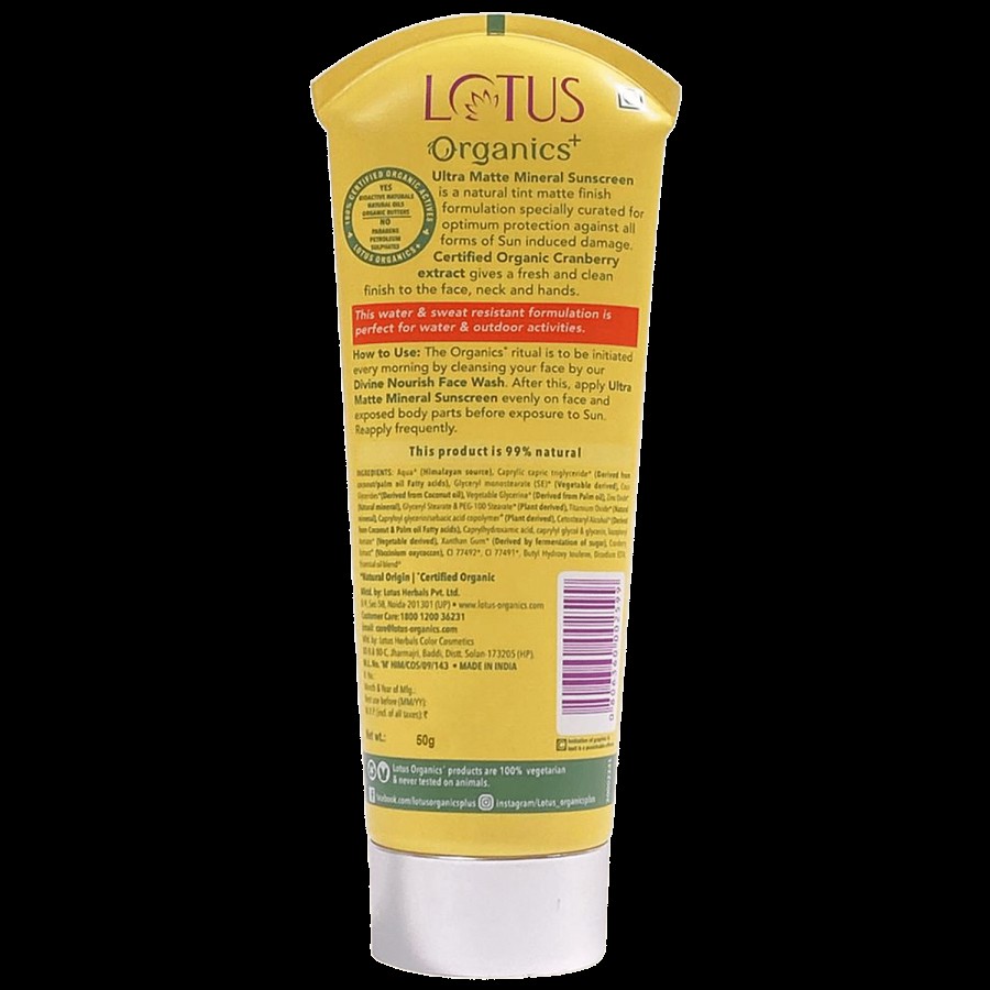 Lotus Organics+ Ultra Matte Mineral Sunscreen - SPF 40