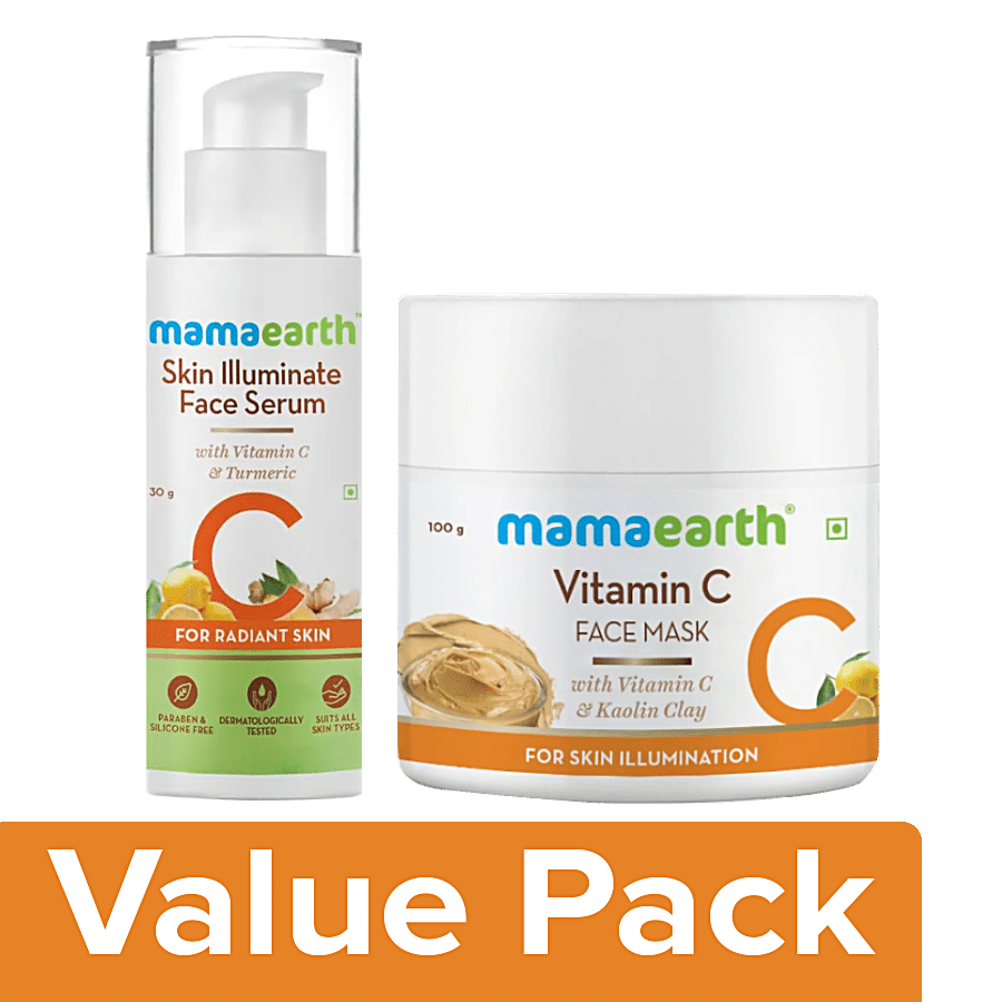 Mamaearth Face Mask With Vitamin C & Kaolin Clay 100g +Skin Illuminate Vitamin C Serum 30g