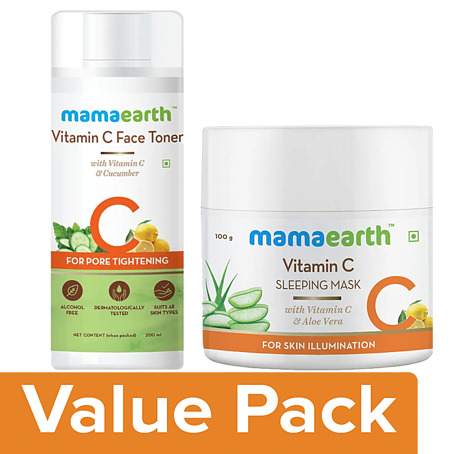 Mamaearth FaceToner With Vitamin C &Cucumber200ml +Vitamin C Sleeping Mask Night Cream100g