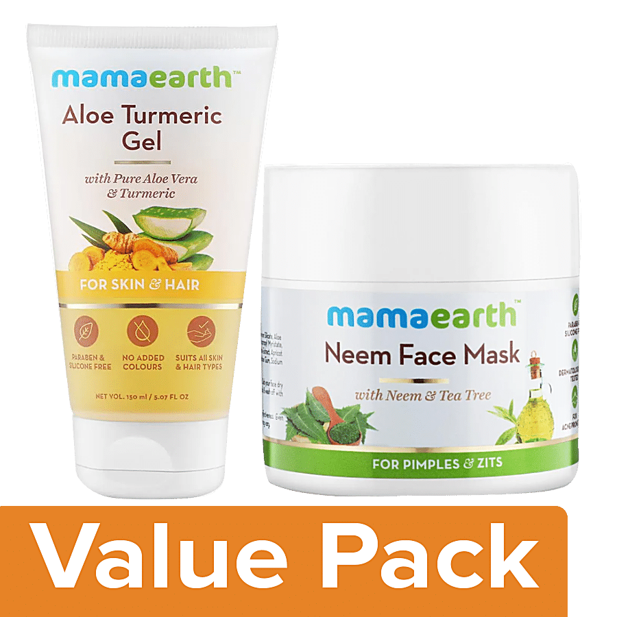 Mamaearth Neem Face Mask  & Tea Tree 100 ml + Aloe Turmeric Gel For Skin & Hair 150ml