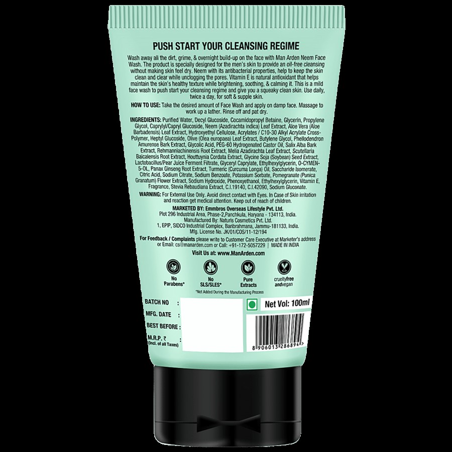 Man Arden Anti-Acne Neem Face Wash - For Oil Control & Clear Skin