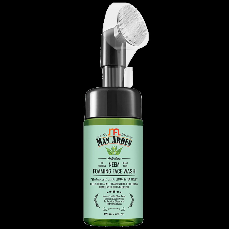 Man Arden Anti-Acne Neem Foaming Face Wash - With Built-in Brush