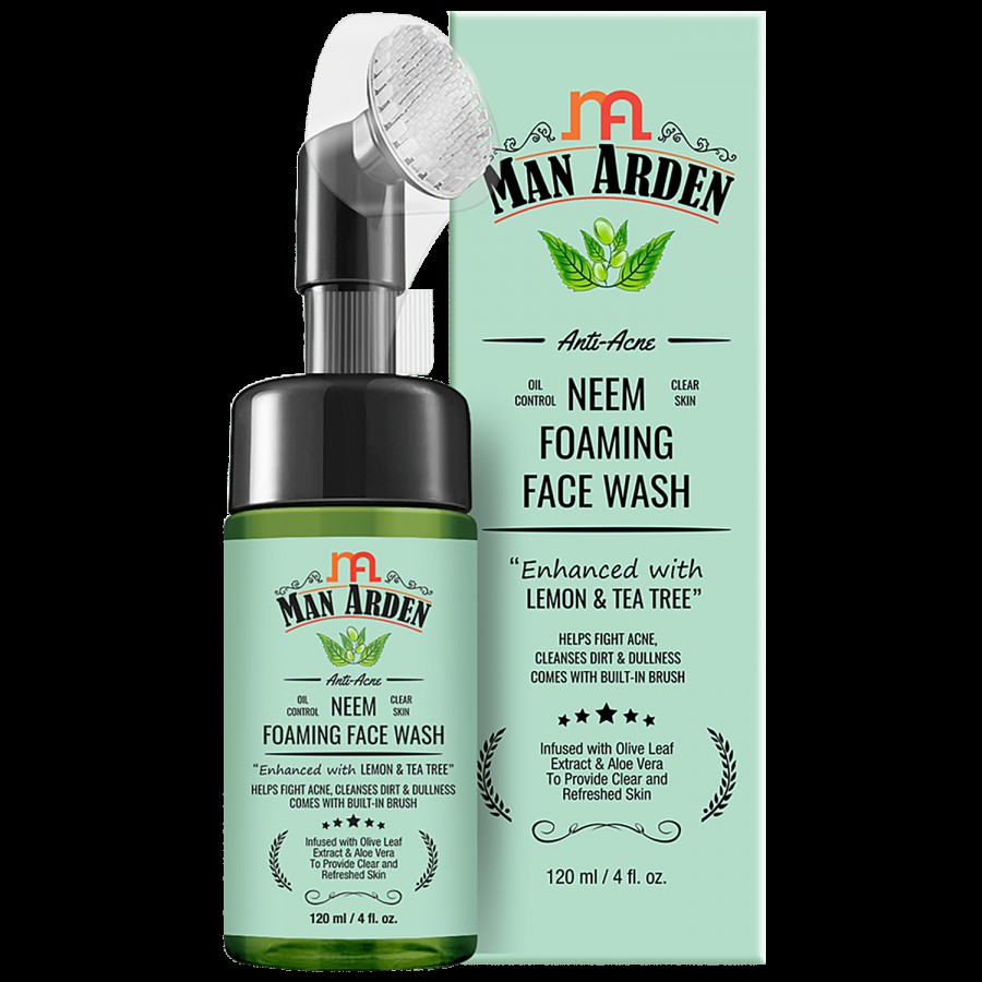 Man Arden Anti-Acne Neem Foaming Face Wash - With Built-in Brush