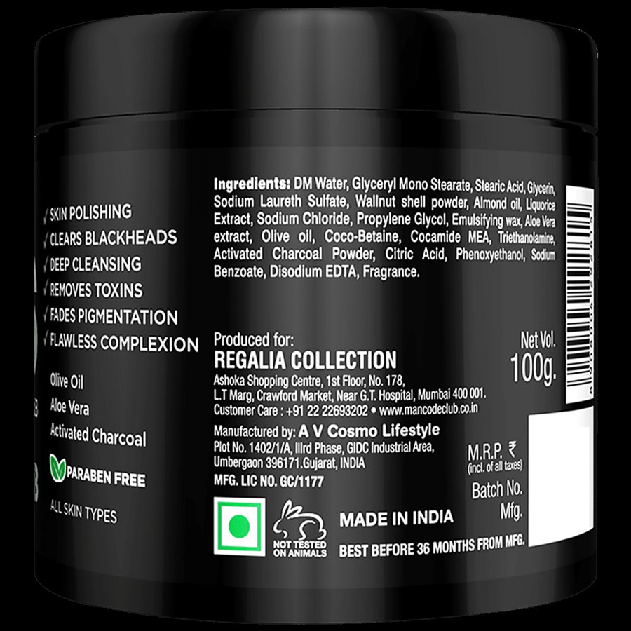 Mancode Charcoal Face Scrub - With Aloe Vera