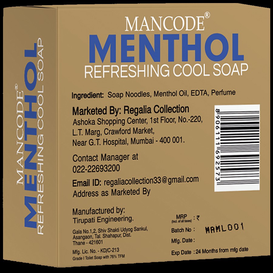 Mancode Refreshing Cool Menthol Soap - With Natural Ingredients