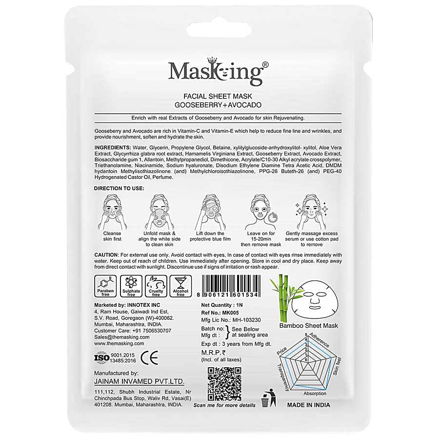 MasKing Bamboo Facial Sheet Mask - Gooseberry & Avocado