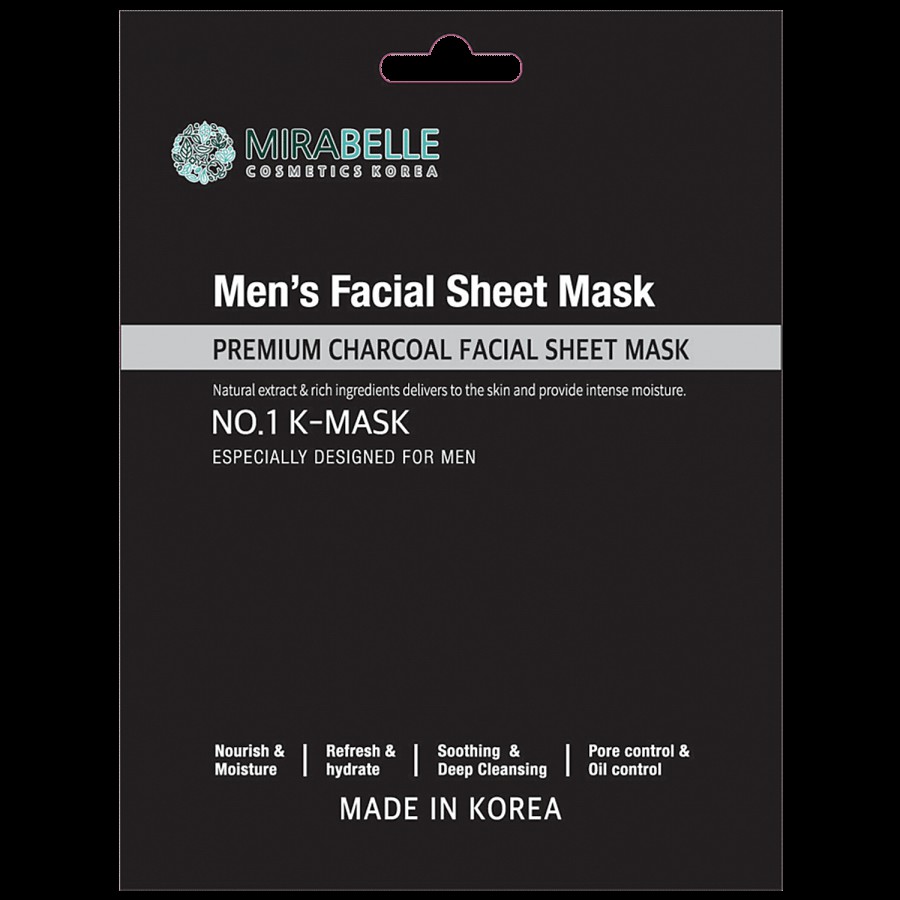 Mirabelle Cosmetics Korea Men's Premium Charcoal Facial Sheet Mask - Oil-control