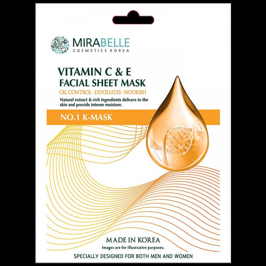 Mirabelle Cosmetics Korea Vitamin C & E Facial Sheet Mask - Oil-Control