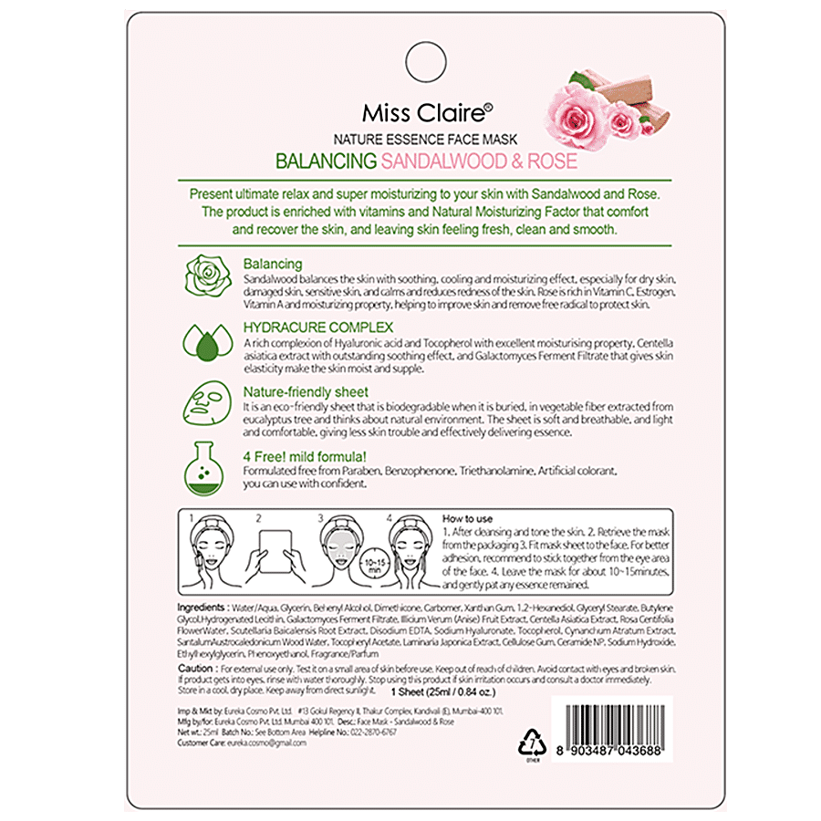 Miss Claire Nature Essence Face Mask - Sandalwood & Rose