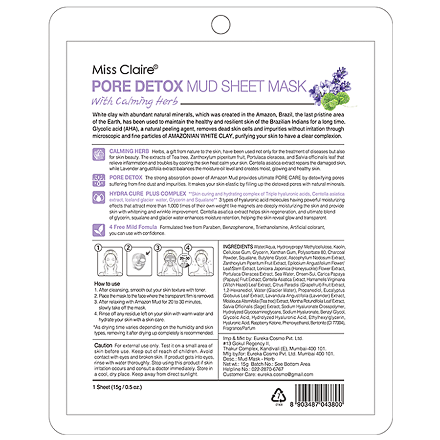 Miss Claire Pore Detox Mud Sheet Mask - With Calming Herb