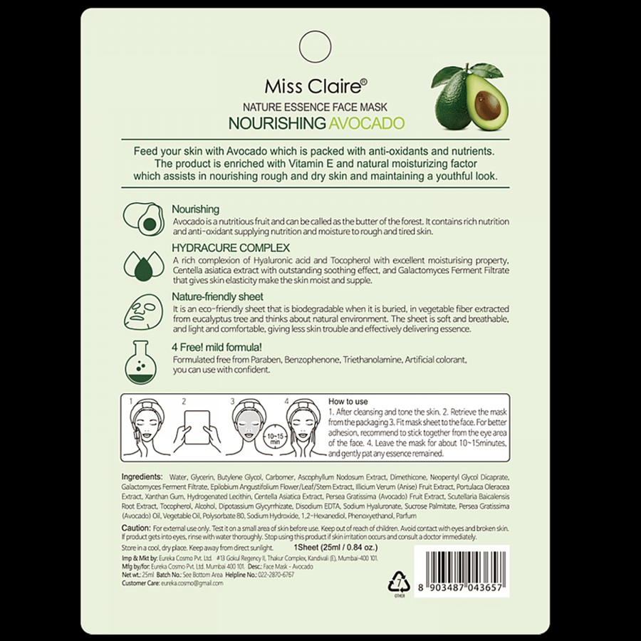 Miss Claire Nature Essence Face Mask - Avocado