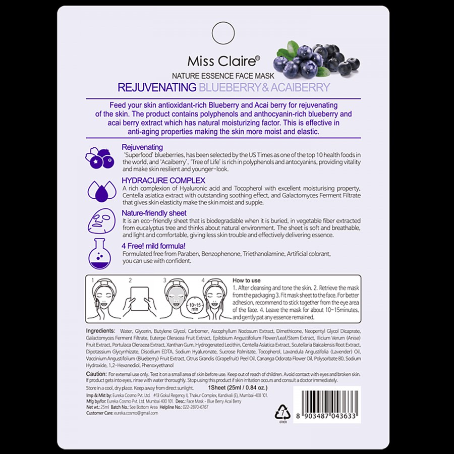 Miss Claire Nature Essence Face Mask - Blue Berry & Acai Berry