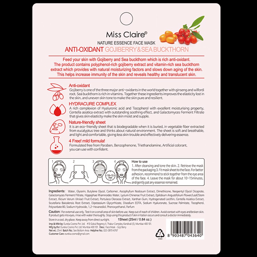 Miss Claire Nature Essence Face Mask - Goji Berry & Sea Buckthorn