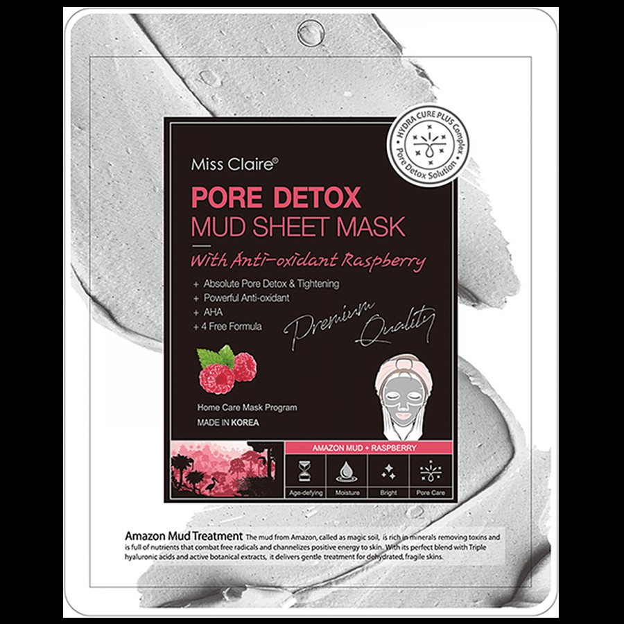 Miss Claire Pore Detox Mud Sheet Mask - With Anti Oxidant Raspberry