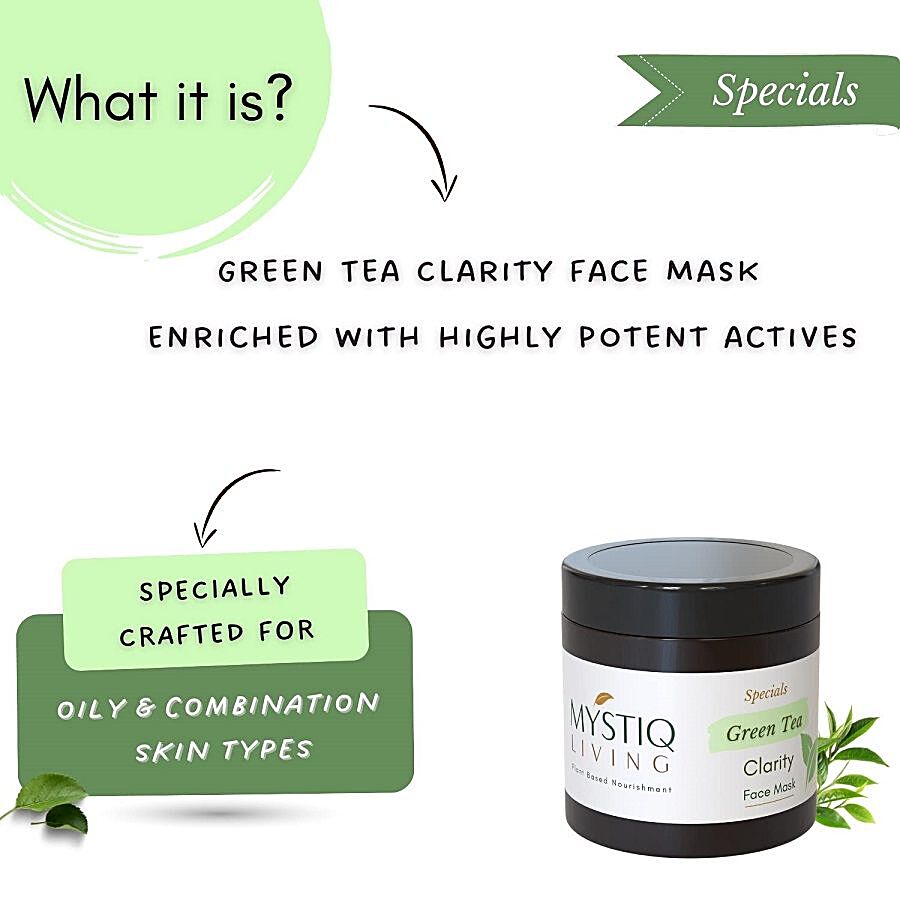 Mystiq Living Specials Green Tea Clarity Face Mask Day & Night Gel Plant Based Nourishment - For Oily & Combination Skin