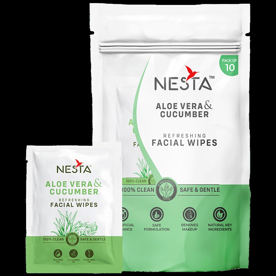 NESTA Aloe Vera & Cucumber Refreshing Facial Wipes - Soothing & Gentle