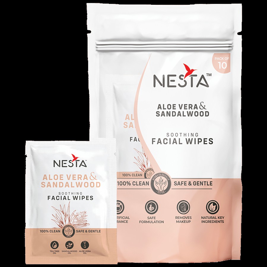 NESTA Aloe Vera & Sandalwood Refreshing Facial Wipes - Soothing & Gentle