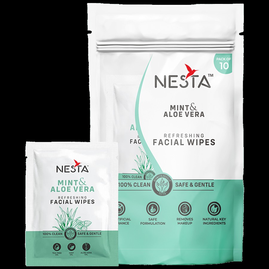 NESTA Mint & Aloe Vera Refreshing Facial Wipes - Soothing & Gentle