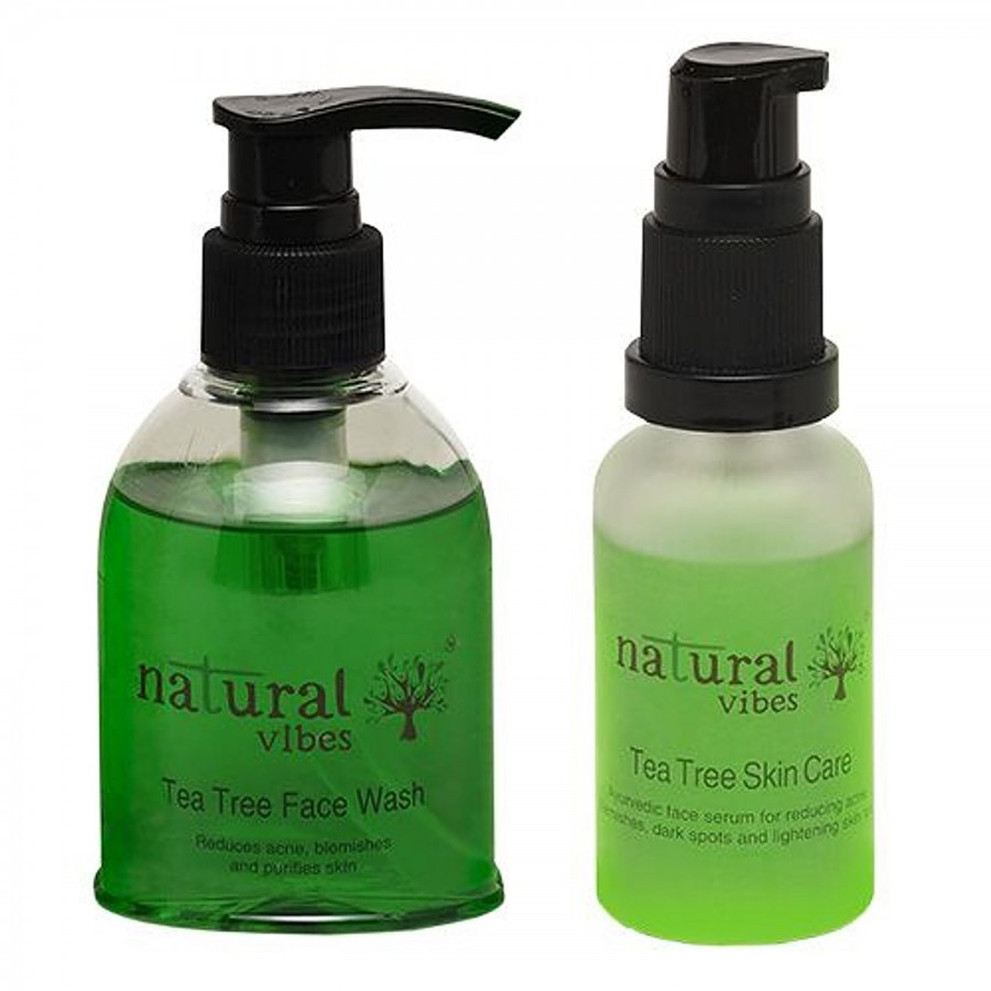 Natural Vibes Ayurvedic Anti Acne & Skin Whitening Treatment - Tea Tree Skin Repair Serum & Tea Tree Face Wash