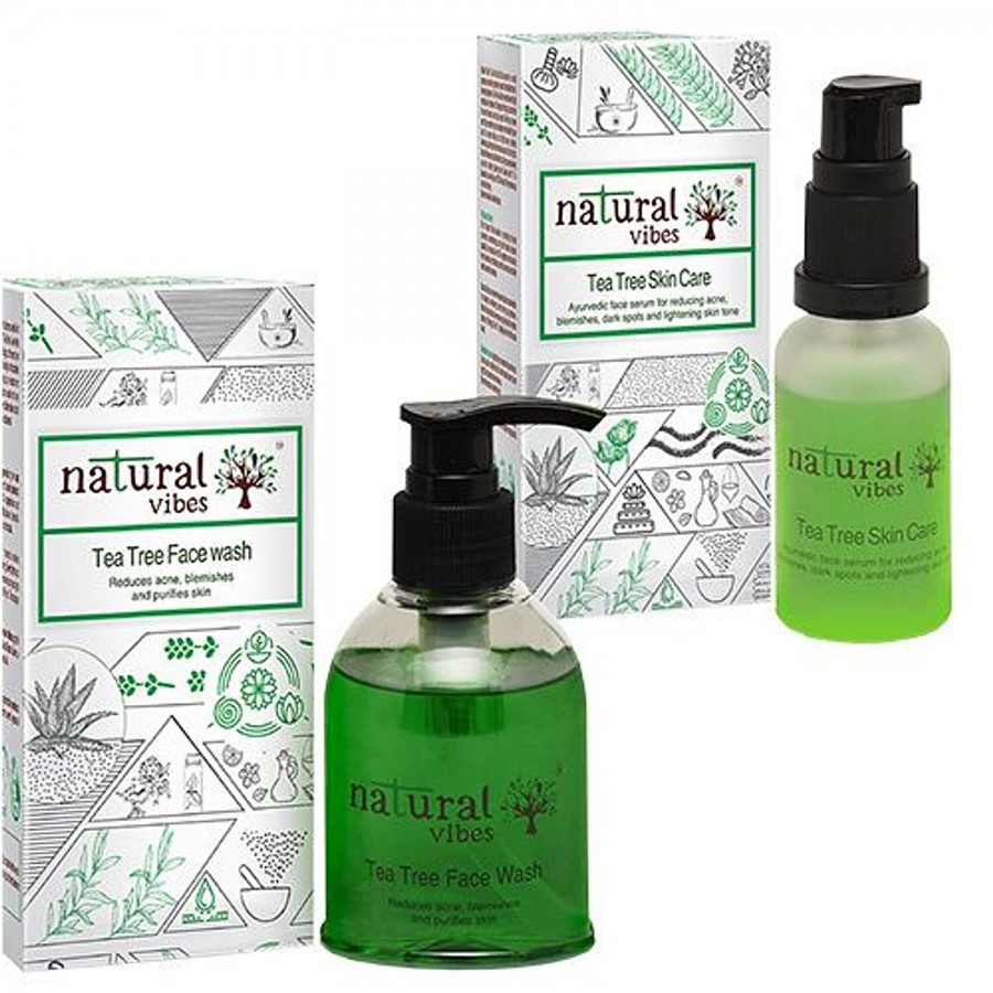 Natural Vibes Ayurvedic Anti Acne & Skin Whitening Treatment - Tea Tree Skin Repair Serum & Tea Tree Face Wash