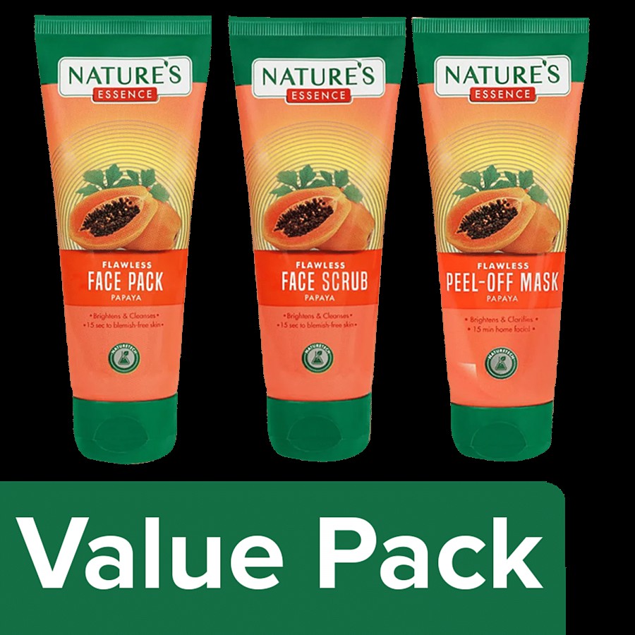 Natures Essence Flawless Papaya Face Pack + Flawless Face Scrub + Flawless Peel-Off Mask - 65 ml