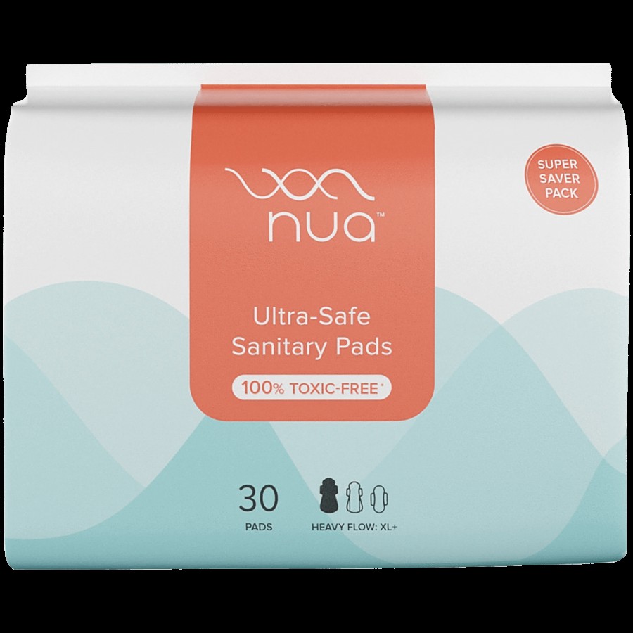 Nua Ultra Safe Sanitary Pads  Super Saver Pack 30 Pads Heavy Flow Xl+ (320Mm) Sanitary Pad