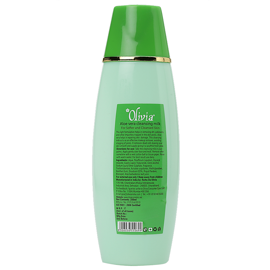 Olivia Natural Skin Care Aloe Vera Cleansing Milk - Premium Refreshing Leaves