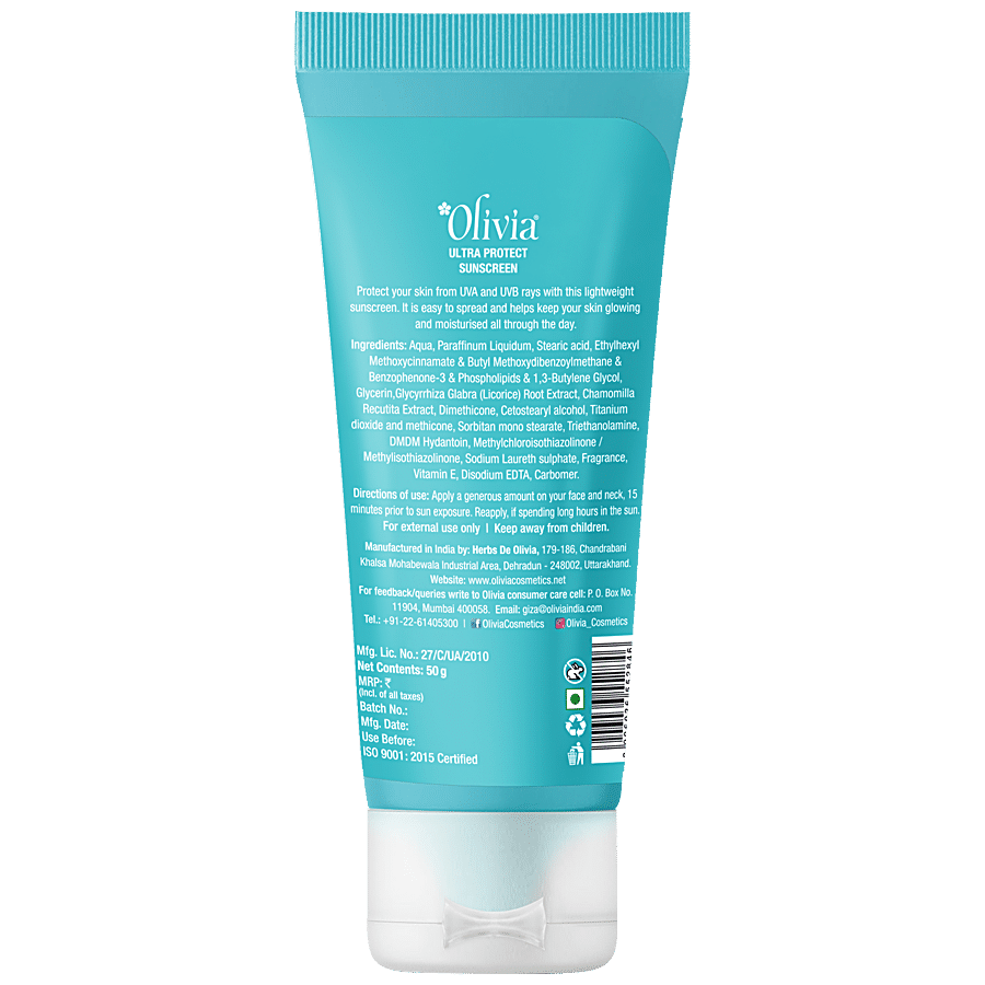 Olivia Ultra Protect Plus Sunscreen With Chamomile & Licorice SPF 30 - Paraben & Sulphate Free