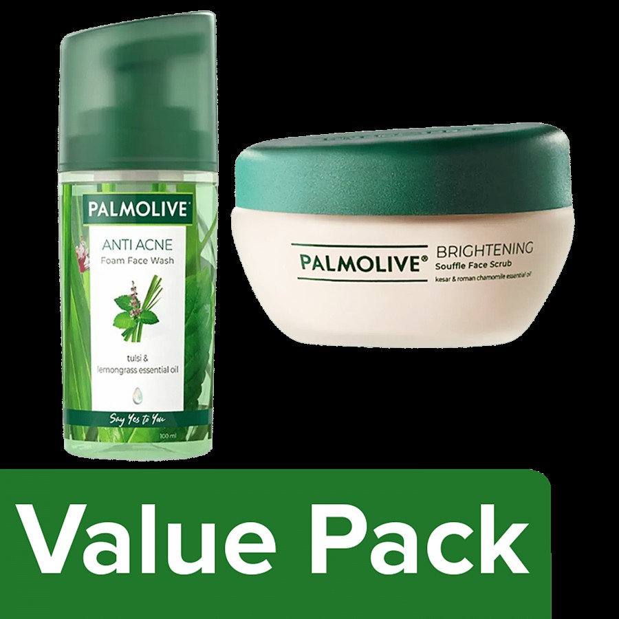 Palmolive Anti-Acne Foam Face Wash (100ml) and Brightening Souffle Face Scrub (90ml)