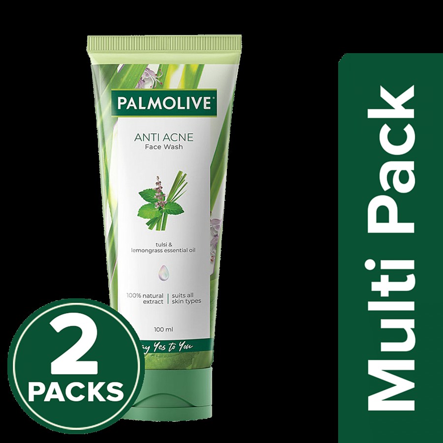 Palmolive Anti Acne Gel Face Wash - 100% Natural Extract Of Tulsi & Lemongrass Essential Oil