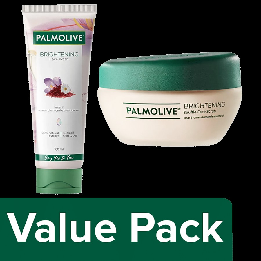 Palmolive Brightening Face Care Combo -Gel Face Wash (100ml) and Souffle Face Scrub (90ml)