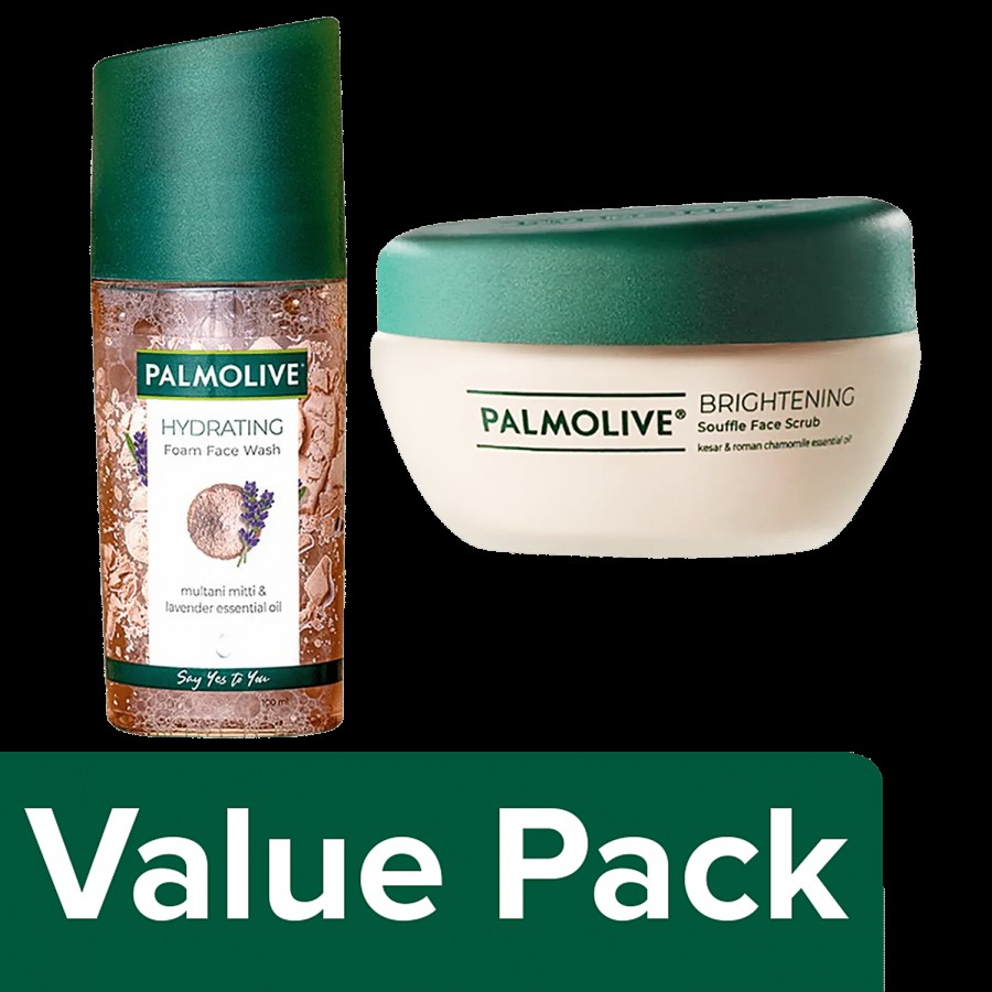 Palmolive Hydrating Foam Face Wash (100ml) and Brightening Souffle Face Scrub (90ml)