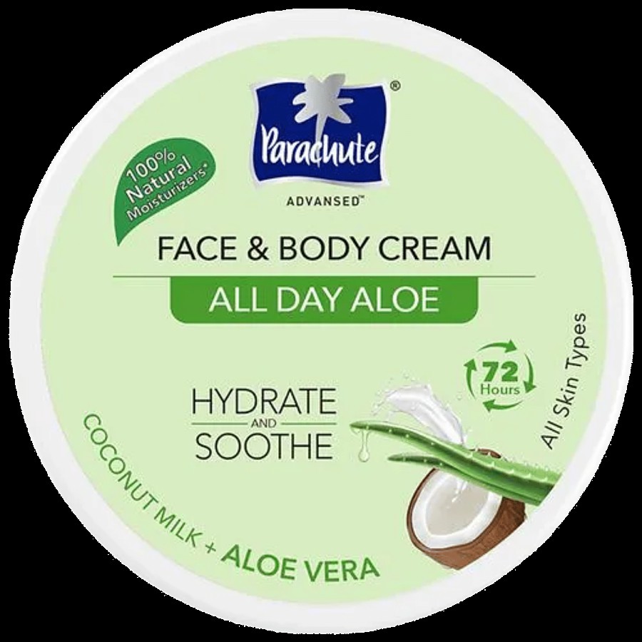 Parachute Advansed All Day Aloe Face & Body Cream Moisturiser With Coconut Milk - Hydrate & Soothe