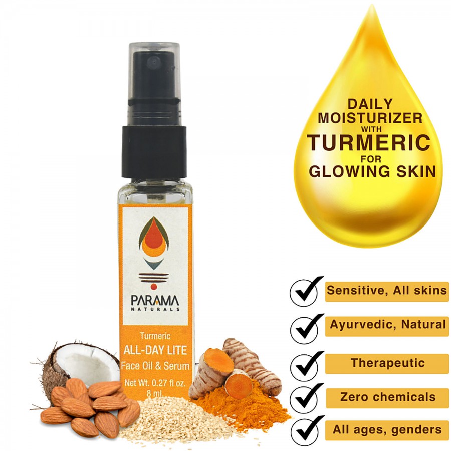 Parama Naturals Turmeric All Day Lite Face Oil & Serum - For Skin Brightening & Radiant Glow